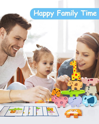 OSLINE Montessori Educational Toys for 1 2 3 Year Old Girl Boy Toys,Wooden Stacking Building Kids Learning Toys,Animals Balance Puzzles Toys,Toddler Birthday Easter Gifts for 1-5 Year Old Girls Boys