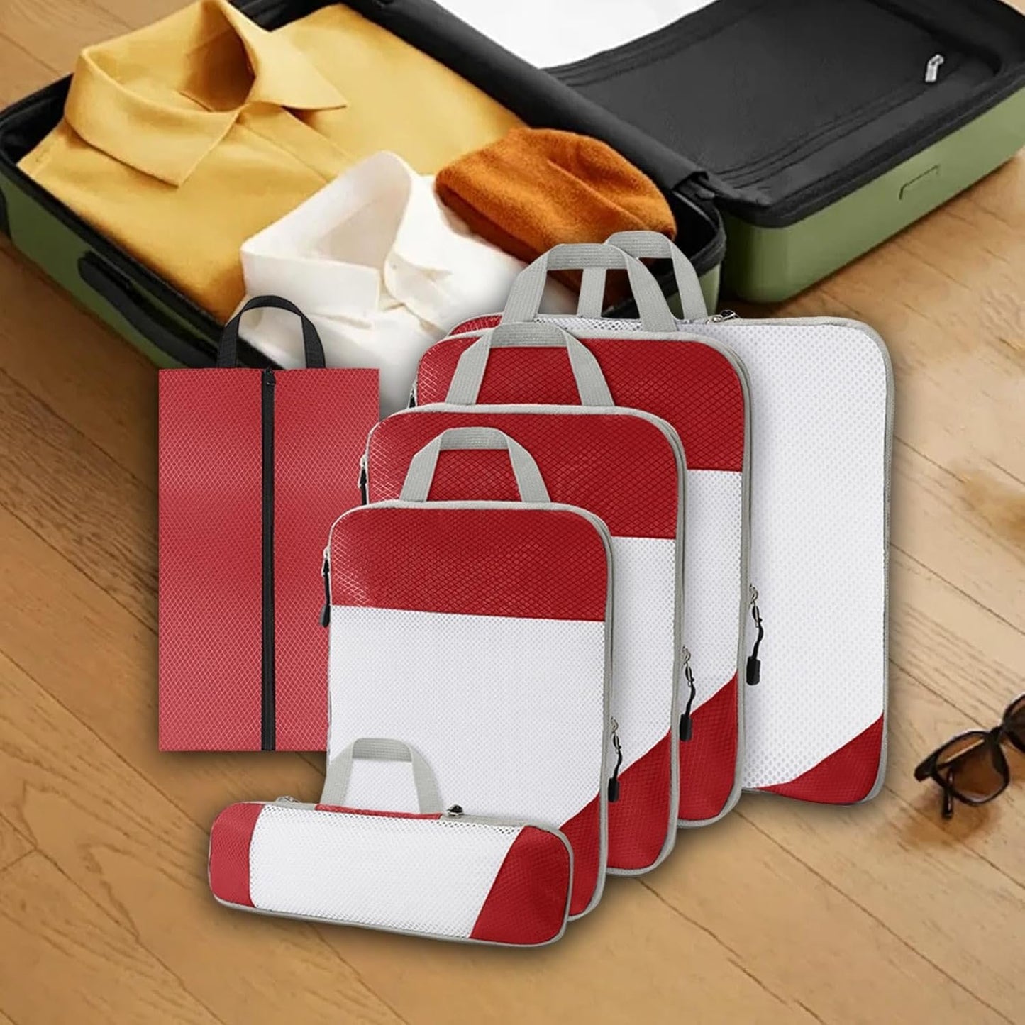 Gralara Ultimate Travel Packing Cubes Set for Seamless Organization, Red