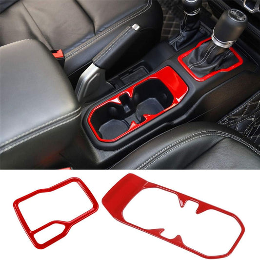 ZTYCKJ 2-Pack Gear Box Cup Holder Trim Ring Compatible with Jeep Wrangler JL JLU Gladiator JT 2018 2019 2020 2021 2022 2023 2024 2025 Red Interior Accessories