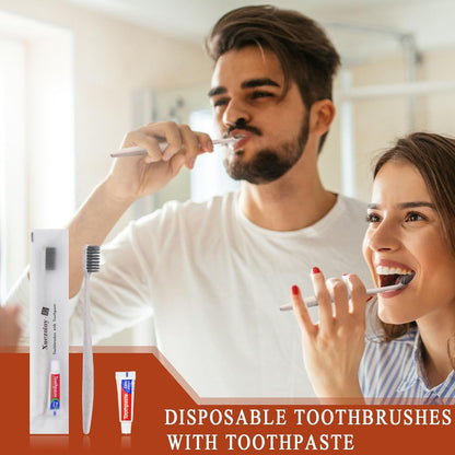 Disposable Toothbrushes with Toothpaste,30 Pack Apricot Bulk Toothbrushes Individually Wrapped Travel Toothbrush and Toothpaste Kit for Homeless,Nursing Home,Hotel,Charity