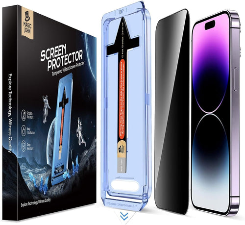 MAGIC JOHN 2 Pack for iPhone 14 Pro Max 6.7 inch Privacy Glass Screen Protector, Auto Dust-Elimination Installation, Bubble Free, Easy Installation