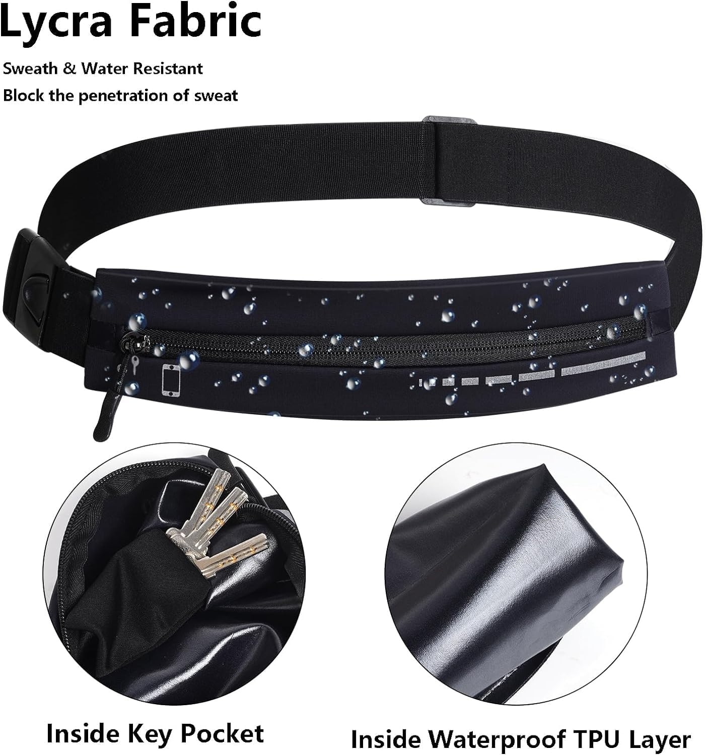 Slim Running Belt Fanny Pack, Adjustable Reflective Phone Holder Runners Waist Pouch Belt for Workout, Money Belt Running Gift Gear Accessories (Black)