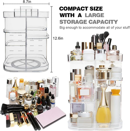 AMEITECH 360-Degree Makeup Organizer, DIY Adjustable Rotating Cosmetic Storage Carousel Spinning Holder Storage Rack with 5 Layers Large Capacity, Best for Countertop, Square