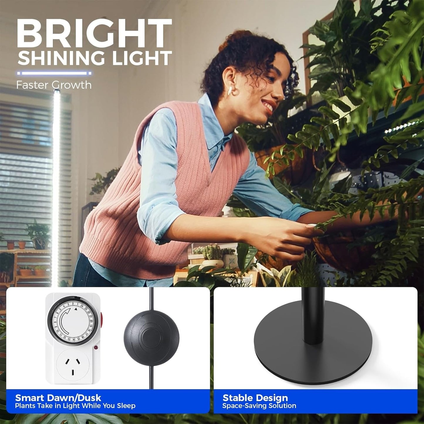 Barrina T10 Pro Standing Plant Light with Timer, 42W, 5000K, Full Spectrum Vertical Grow Lights for Indoor Plants, Wide Coverage, 120cm to 170cm Height with Foot Switch, for Flower and Tall Plants