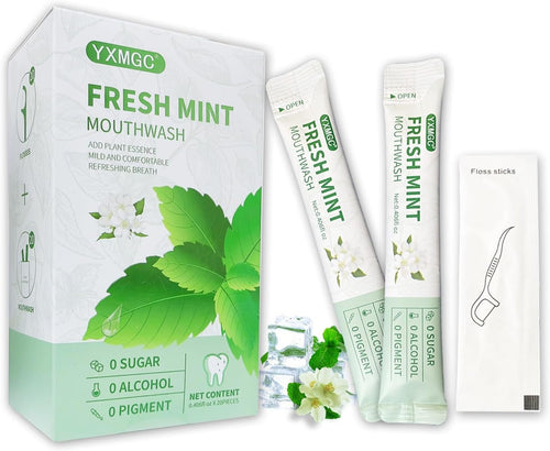 YXMGC Travel Size Mouthwash Packets – Portable, Fresh Breath Anytime, Eliminates Bad Breath, Sugar-Free, Alcohol-Free, 20 Pack ×12 ml