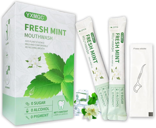 YXMGC Travel Size Mouthwash Packets – Portable, Fresh Breath Anytime, Eliminates Bad Breath, Sugar-Free, Alcohol-Free, 20 Pack ×12 ml