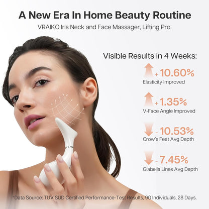 VRAIKO Iris Neck Face Massager, Pro Face Sculpting Tool with Charging Base, All-in-1 Facial Device for Enhanced Absorption, Radiance, Contouring, Elasticity, Home Facial Spa (White)