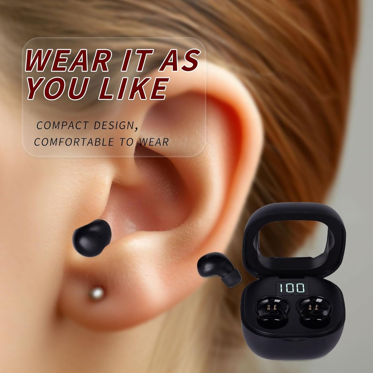 Wireless Smallest Sleep Earbuds, Ultra Small Earphones, Hidden Sleep Headphones, Noise Cancelling Earbuds, Ear Buds for Sleeping, Working, Hiking (Black)