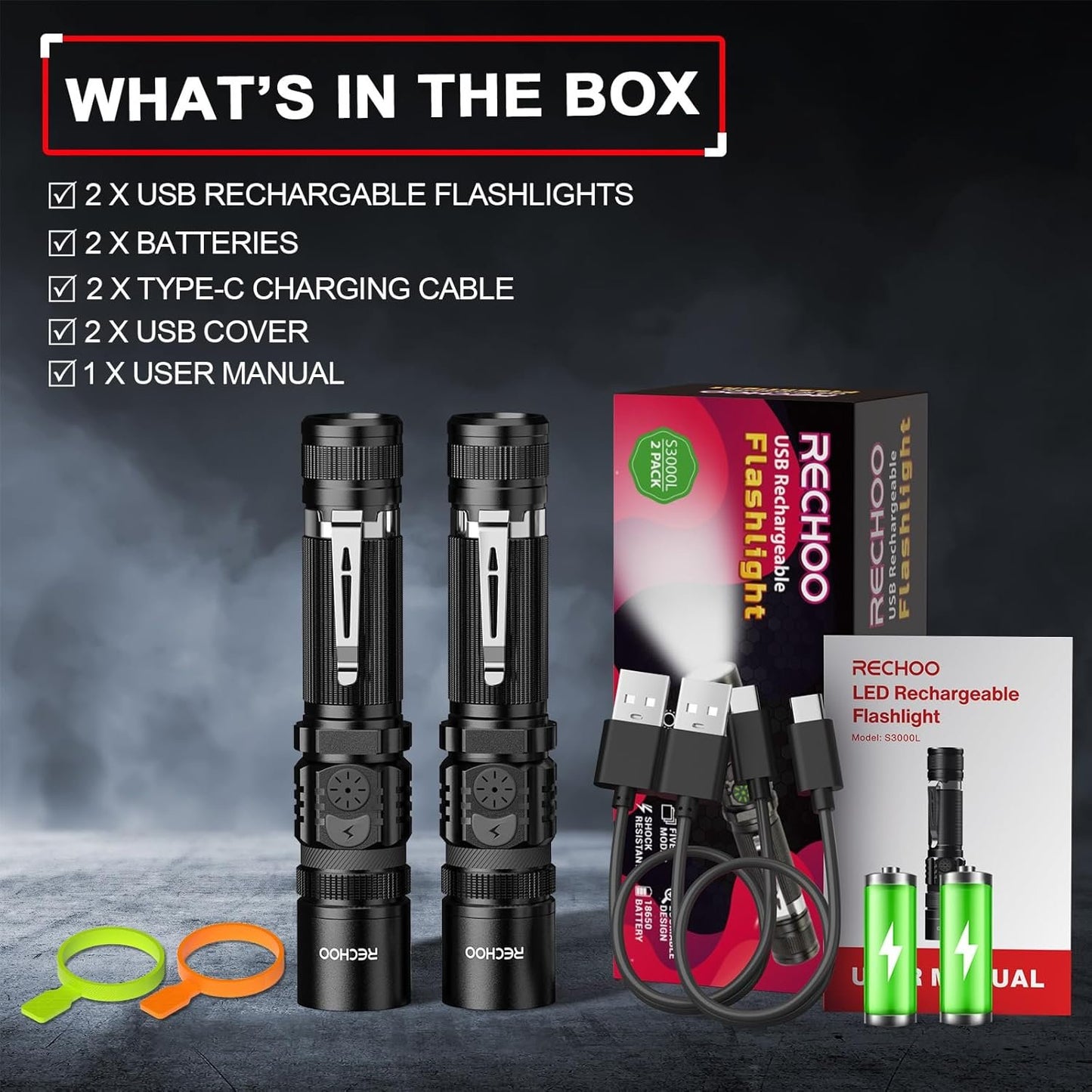 Rechargeable Flashlight, LETMY Tactical Flashlight High Lumens, USB Rechargeable Super Bright LED Flashlight with 5 Modes & Zoomable, Waterproof Flashlight for Camping, Hiking, Emergency