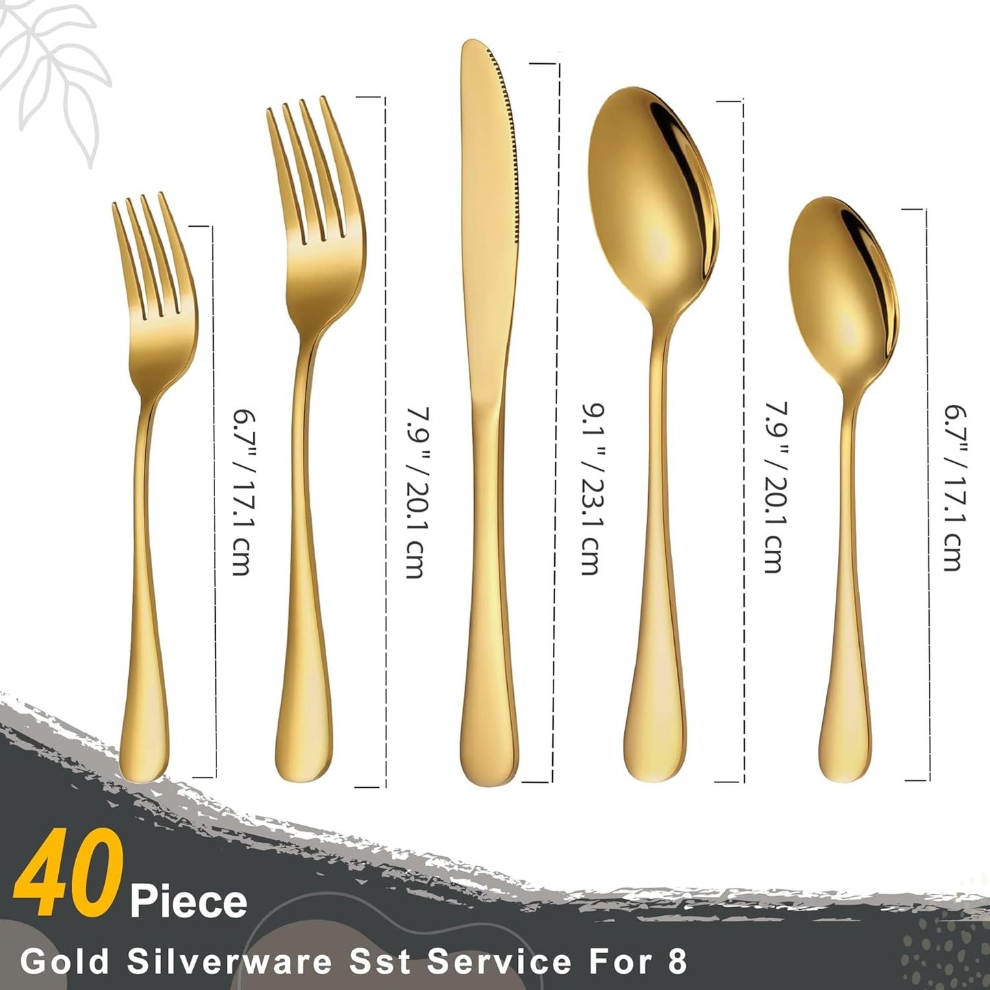 Runfly Gold Silverware Set, 40 Piece Flatware Cutlery Set for 8, Stainless Steel Silverware, Mirror Polished Cutlery Utensil Set Includes Knife Fork Spoon for Home Kitchen Restaurant