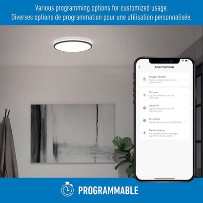 Artika Smart LED Flush Mount Light, Matte Black Finish, Dimmable, Adjustable Warm to Cool White, RGB Ambient Mode, Syncs with Music, LED Lights for Bedroom, Bedroom Light Fixtures Ceiling