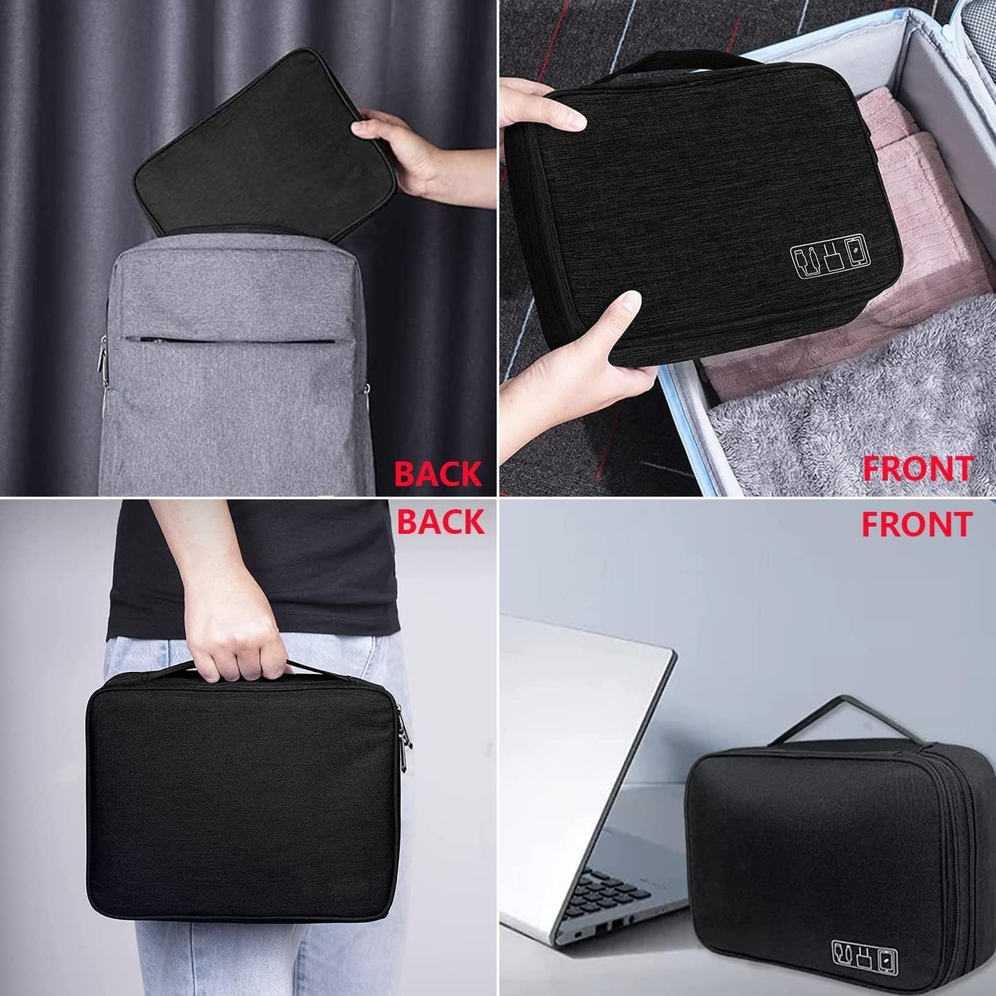 Electronic Accessories Bag, Three-Layer Travel Cable Organizer, Portable Storage Pouch, Universal Waterproof Carry Case for Adapter, Power Bank, Hard Drives, Power Cord, Kindle, Chargers, Mouse, Phone