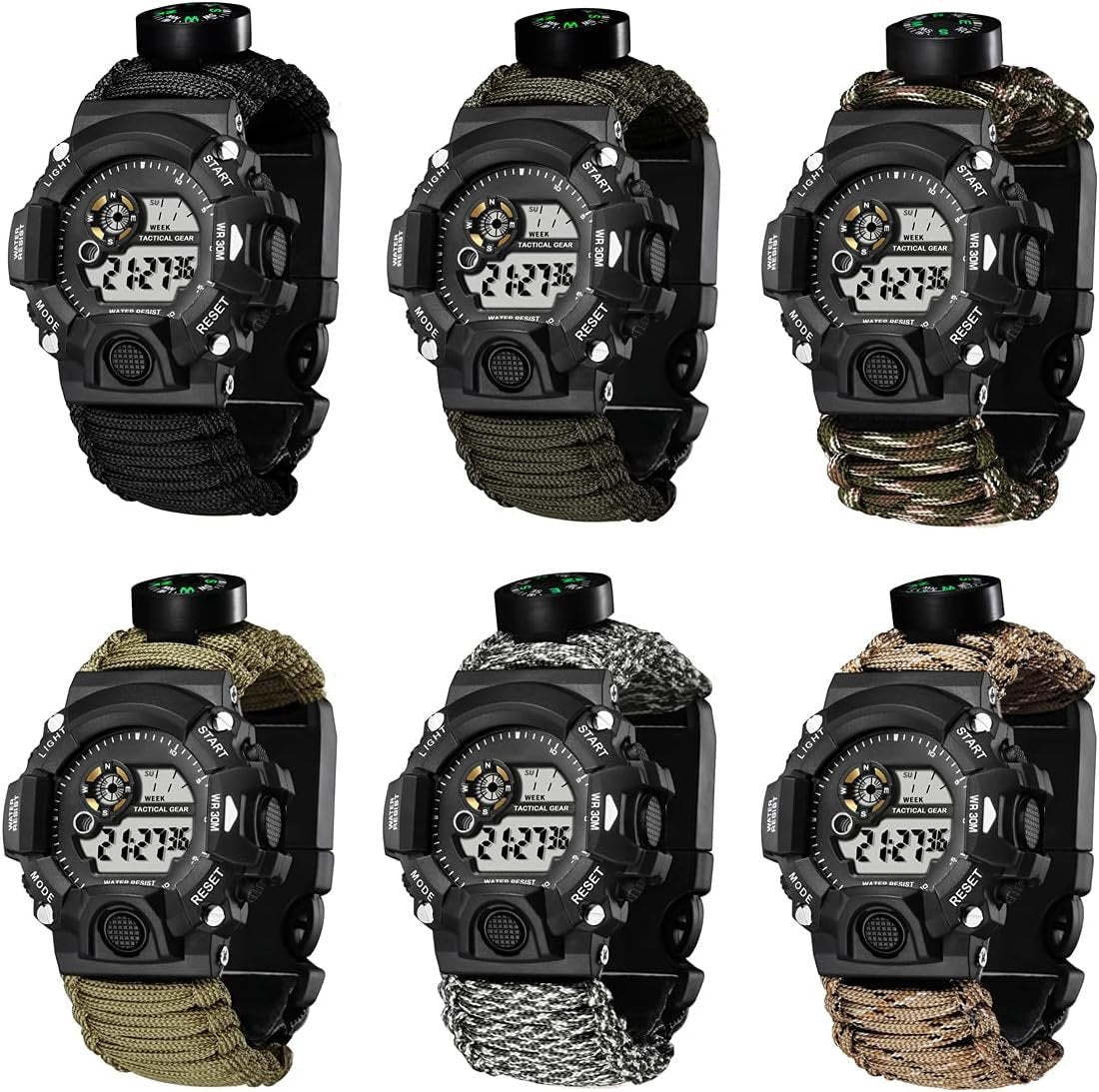 TecHong Multifunction Outdoor Survival Bracelet Watch, Emergency Sport Waterproof Wristband First Aid Tools with Paracord, Compass, Thermometer, Whistle, Fire Starter for Camping & Adventure