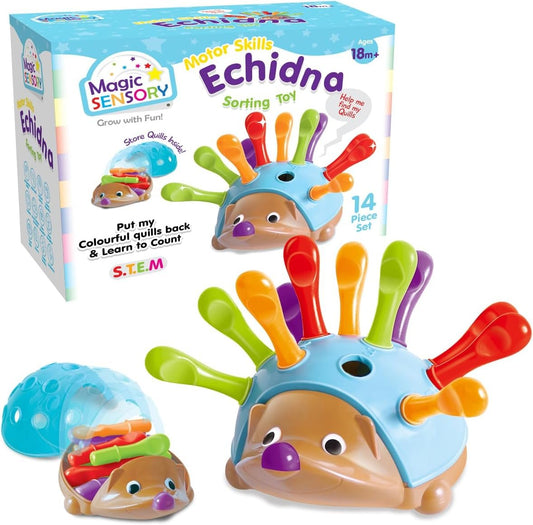 Magic Sensory Echidna Hedgehog Toy â€“ Montessori STEM Fine Motor Skills & Counting Baby Toy â€“ Interactive Educational Colour Sorting Sensory Toys for Toddlers 1-3 â€“ 14 Piece Set