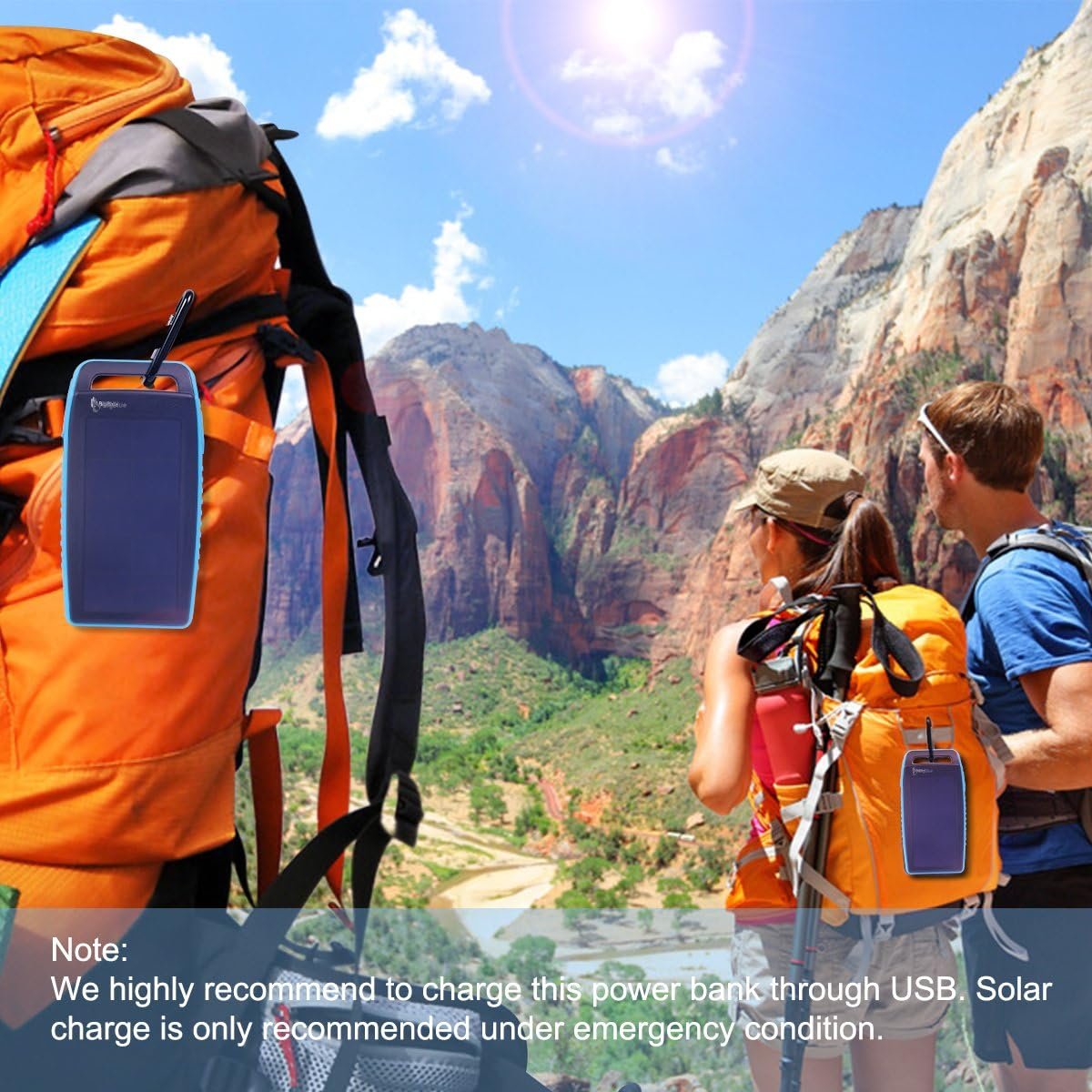 15000mAh Solar Battery Charger BigBlue Solar Charger with Dual USB-A Port, Portable Solar Power Bank with IPX4 Waterproof, Solar Panel Battery Pack with Flashlight for Camping or Hurricane(Light Blue)