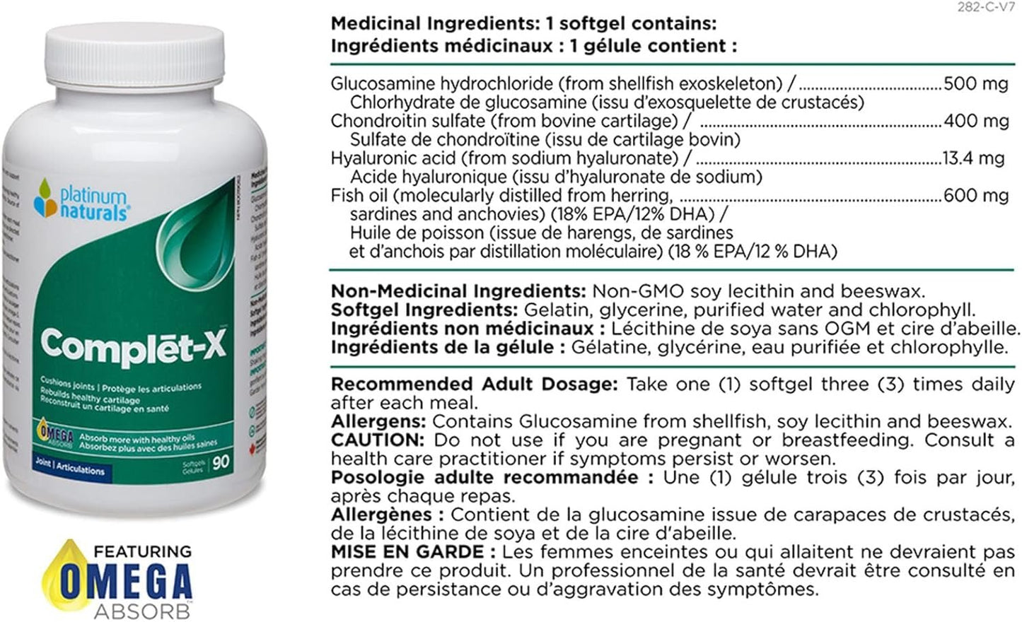Platinum Naturals Complēt-X, 90 Softgels - Joint Support with Glucosamine, Chondroitin & Omega-3 Fish Oil - Advanced Supplement for Men & Women - Supports Joint & Cartilage Maintenance