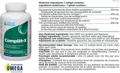 Platinum Naturals Complēt-X, 90 Softgels - Joint Support with Glucosamine, Chondroitin & Omega-3 Fish Oil - Advanced Supplement for Men & Women - Supports Joint & Cartilage Maintenance