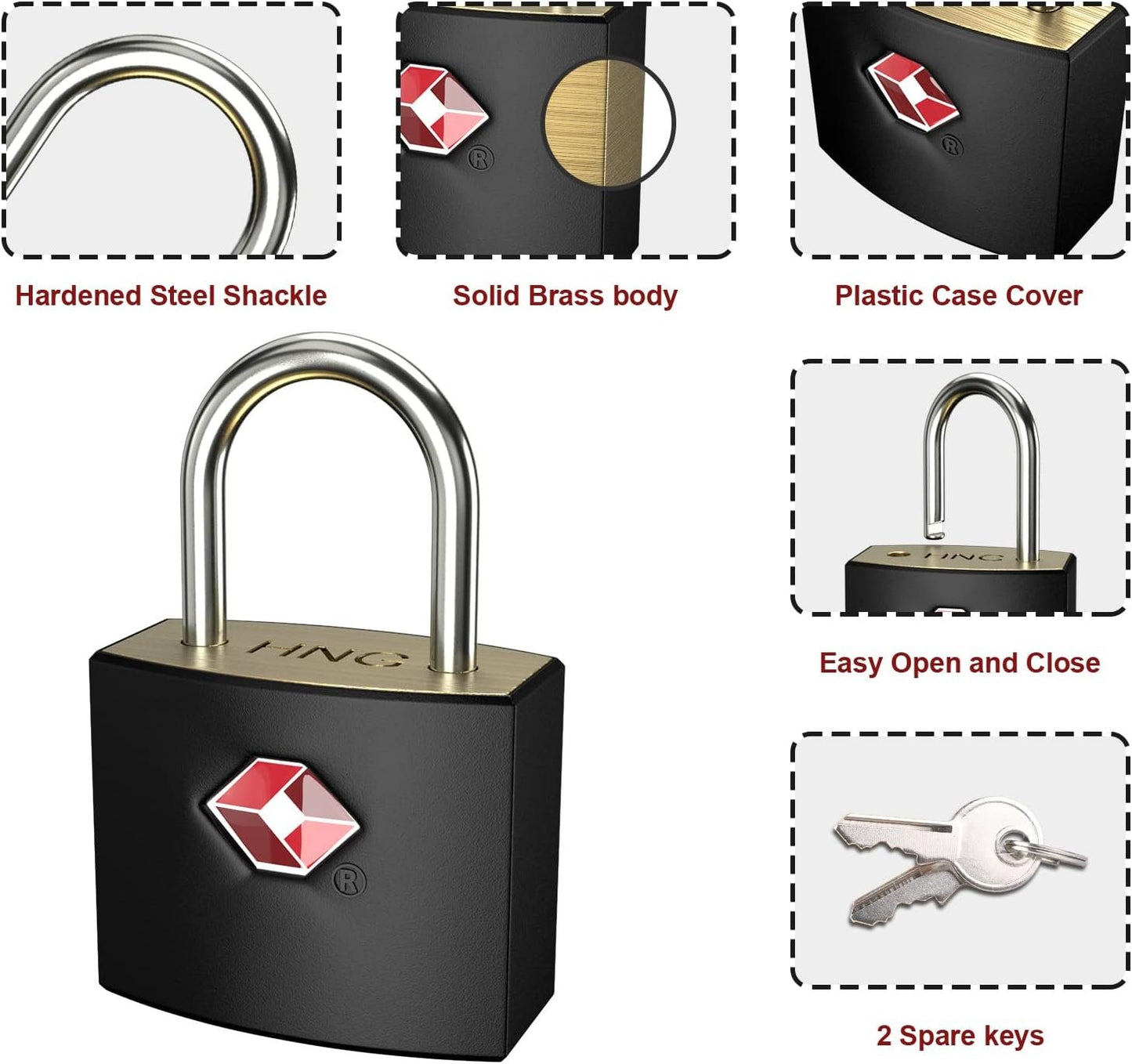 TSA Luggage Locks with Keys, [4 Packs] Diyife Key Travel Locks, Small Suitcase Padlock for Luggage, Keyed Luggage Locks Brass for Gym Lockers, Laptop Bags,Travel Suitcases [8 Keys]
