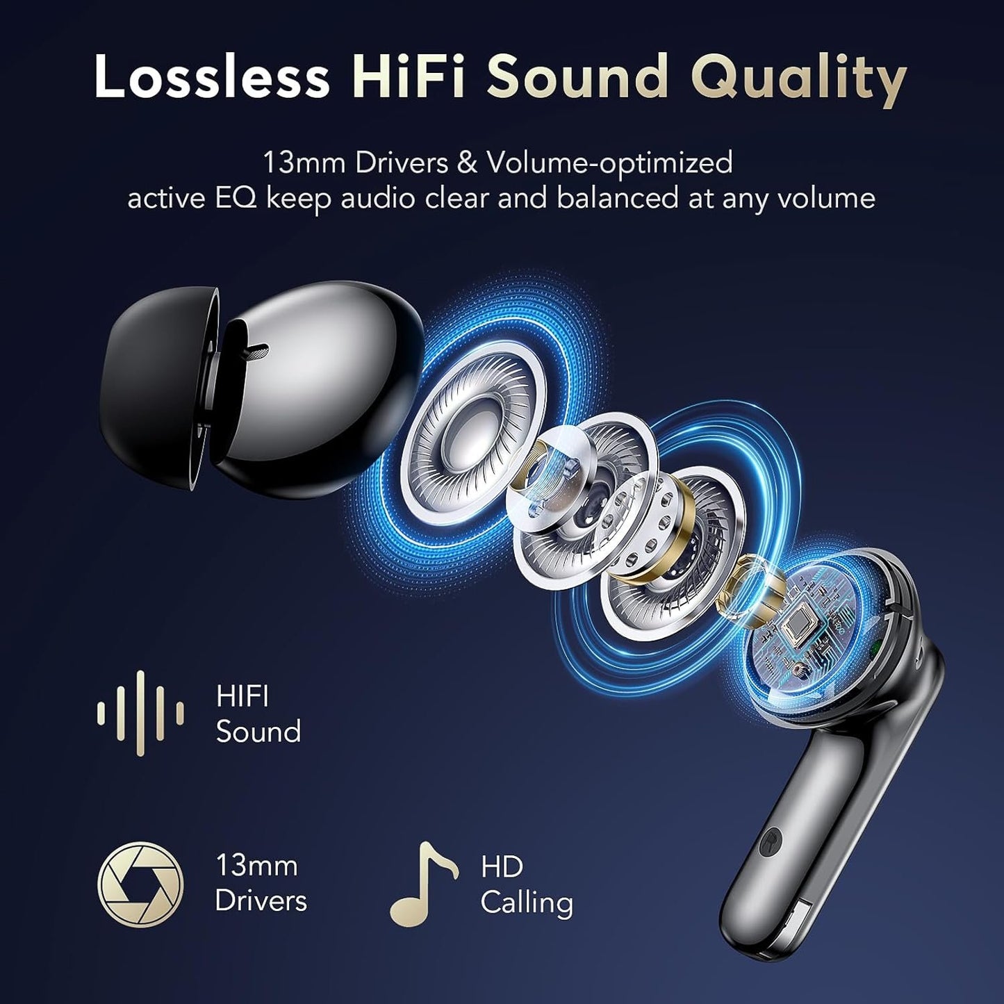 Wireless Earbuds, Bluetooth 5.4 Headphones HiFi Stereo with 4 HD Mics, 2025 Active Noise Cancelling Earbuds, 36H Playtime and LED Display in Ear Earphones, IP7 Waterproof Wireless Headphones, Black