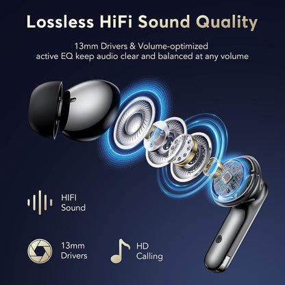 Wireless Earbuds, Bluetooth 5.4 Headphones HiFi Stereo with 4 HD Mics, 2025 Active Noise Cancelling Earbuds, 36H Playtime and LED Display in Ear Earphones, IP7 Waterproof Wireless Headphones, Black