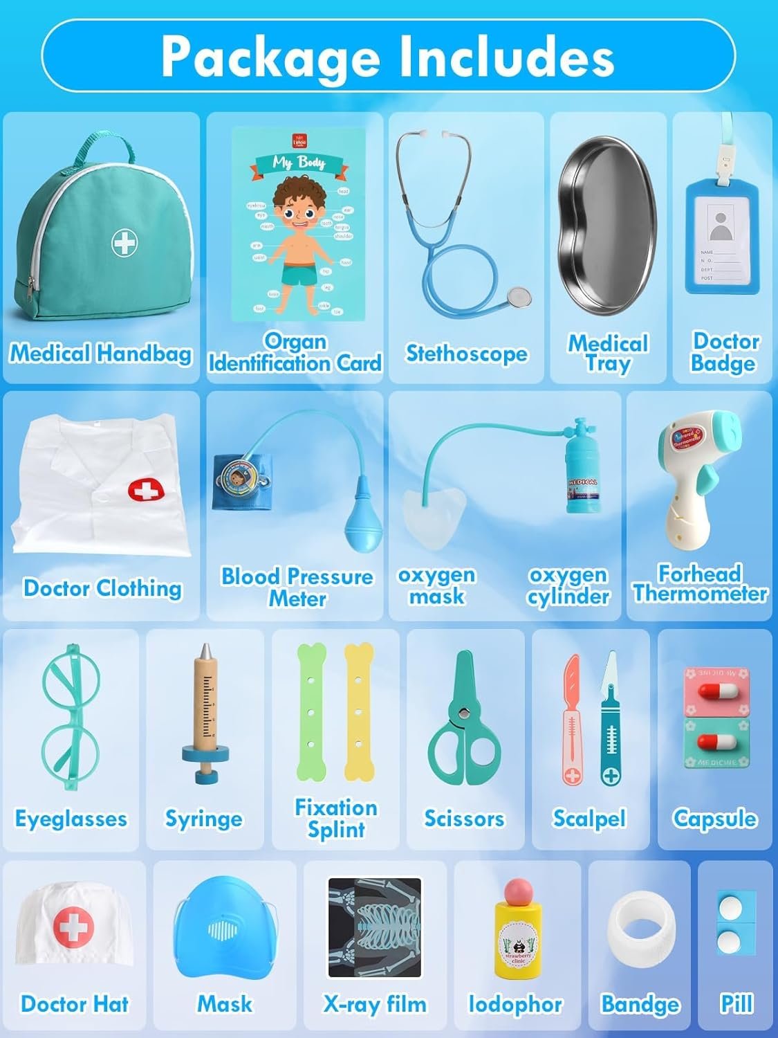 Lehoo Castle Kids Doctor Kit Toy, Pretend Play Doctor Set for Toddlers, Realistic Wooden Medical Kit Role Play Set, Gifts for Boys Girls 3+ Years