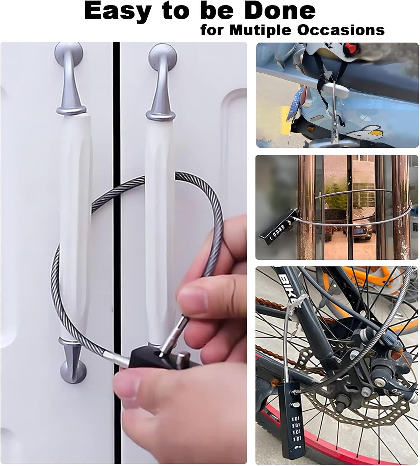 Tcyoatoa Cable Locks Combination, 23-3/5'' Length Steel Cable Rope 4-Digit Combination Lock Resettable Code for Bikes, Lockers, File Cabinets, Wardrobes, Small Fences, Refrigerator Door(Gun-Grey)