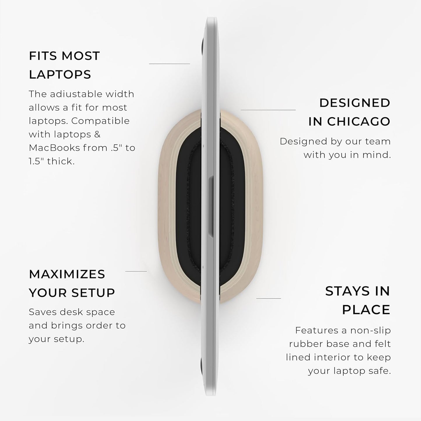 HumanCentric Vertical Laptop Stand in Maple Wood, Upright Adjustable Holder and Dock, Laptop Vertical Stand Fits MacBook Pro and Other Laptops .5" to 1.5, Clamshell Compatible