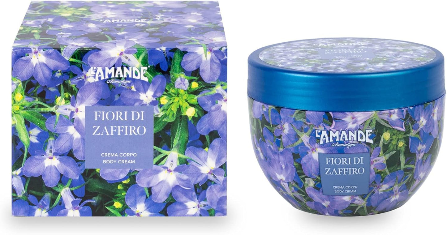 L'AMANDE - Scented Body Cream with Hyaluronic Acid, Green Tea and Vitamin E Antioxidant - Body Cream Moisturizing Dry Skin Elastic, Fresh and Bright Anti-Aging Effect - Sapphire Flowers, 300 ml