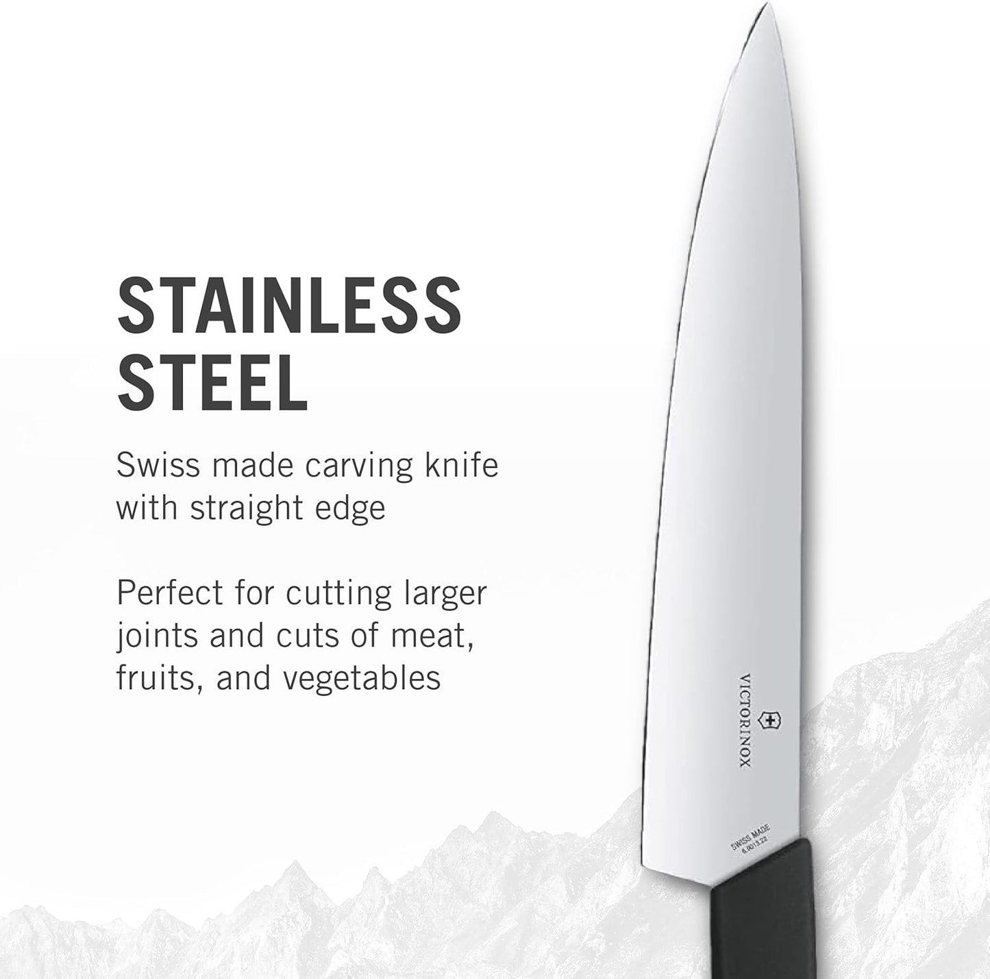 Victorinox Swiss Modern Chef's Knife - Kitchen Knife for Cutting Meat, Fruit & Vegetables - Premium Kitchen Accessories - Black Handle, 8.5"
