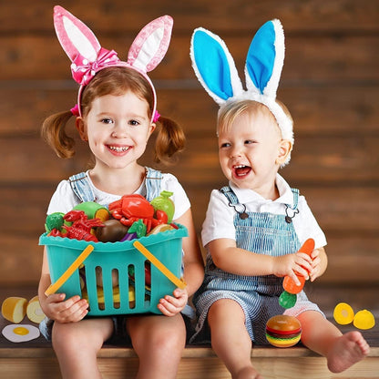 KaeKid Cutting Play Food Toys for Kids Kitchen, Pretend Role Play Toys with Basket, Preschool Educational Toys for Toddlers Boys Girls