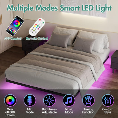 Ufurniture Floating Bed Frame Queen Size with LED Light, Metal Platform Queen Bed, No Box Spring Needed, Easy to Assemble