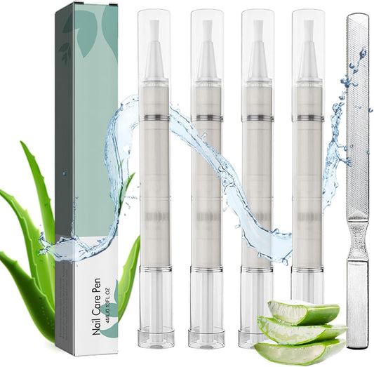 4 Pieces Nail Care Pen, Nail File, Nail Care Pen, Contains Tea Tree Oil, Vitamin E, Aloe Vera and Other Natural Ingredients