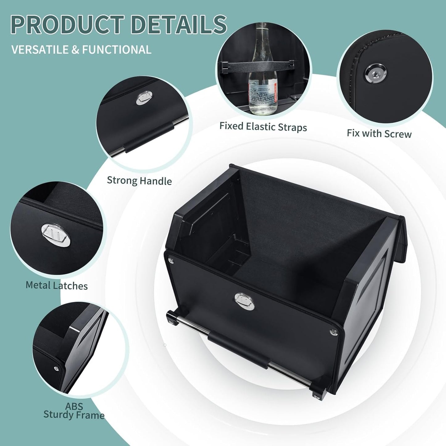 XCF Car Organizer Trunk, Durable Collapsible Leather Car Trunk Organizer with Lid and Sturdy Handle, Portable Car Storage Box for SUV, Sedan, Car Accessories for Men/Women (11.4 x 16.9 x 12.2, Black)