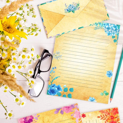 Vintage Stationary Paper and Envelopes Set Vintage Floral Stationary Paper Set with Lined Letter Writing Paper – 48 Sheets + 24 Envelopes, 8.5 x 11 Inch of Each Stationary Paper