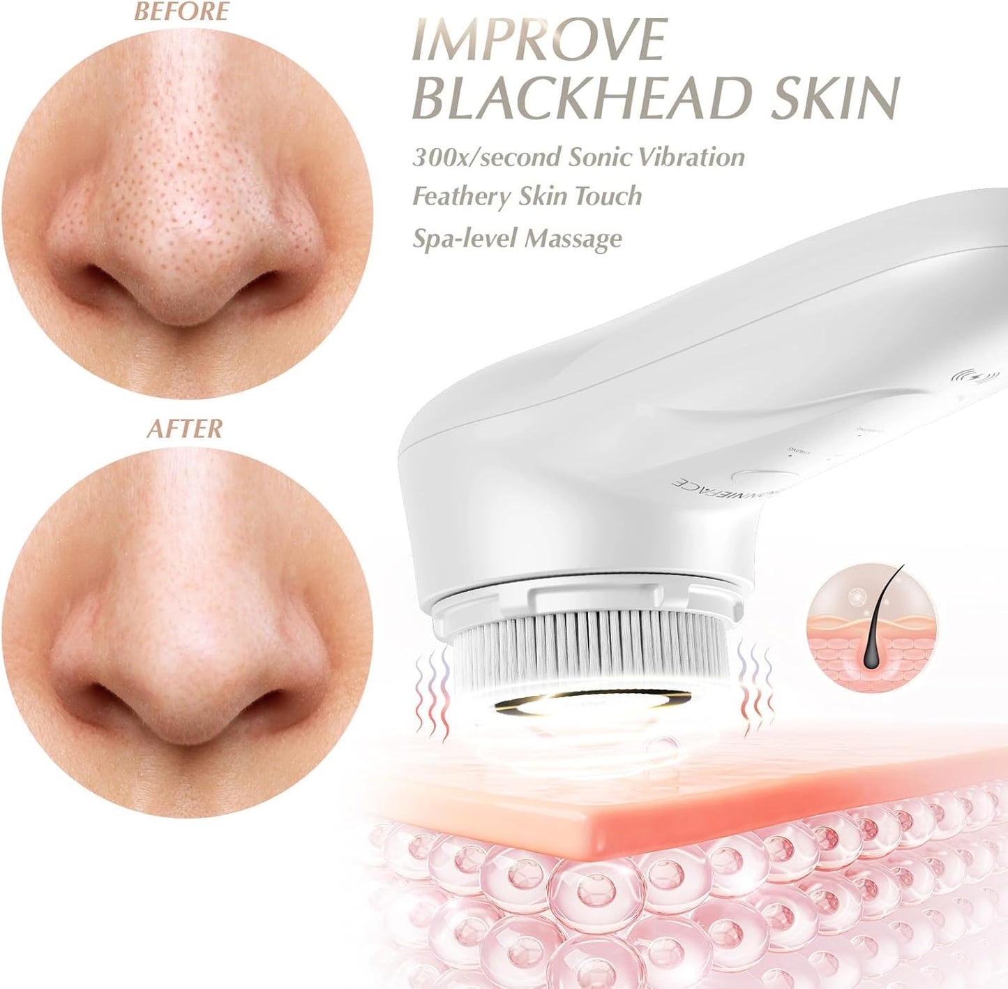 BONNIEFACE Sonic Facial Cleansing Brush for Deep and Through Facial Cleansing, Waterproof Face Scrubber and Ultimate Blackhead Remover for Daily Skin Care, Rechargeable and Gentle Face Exfoliator