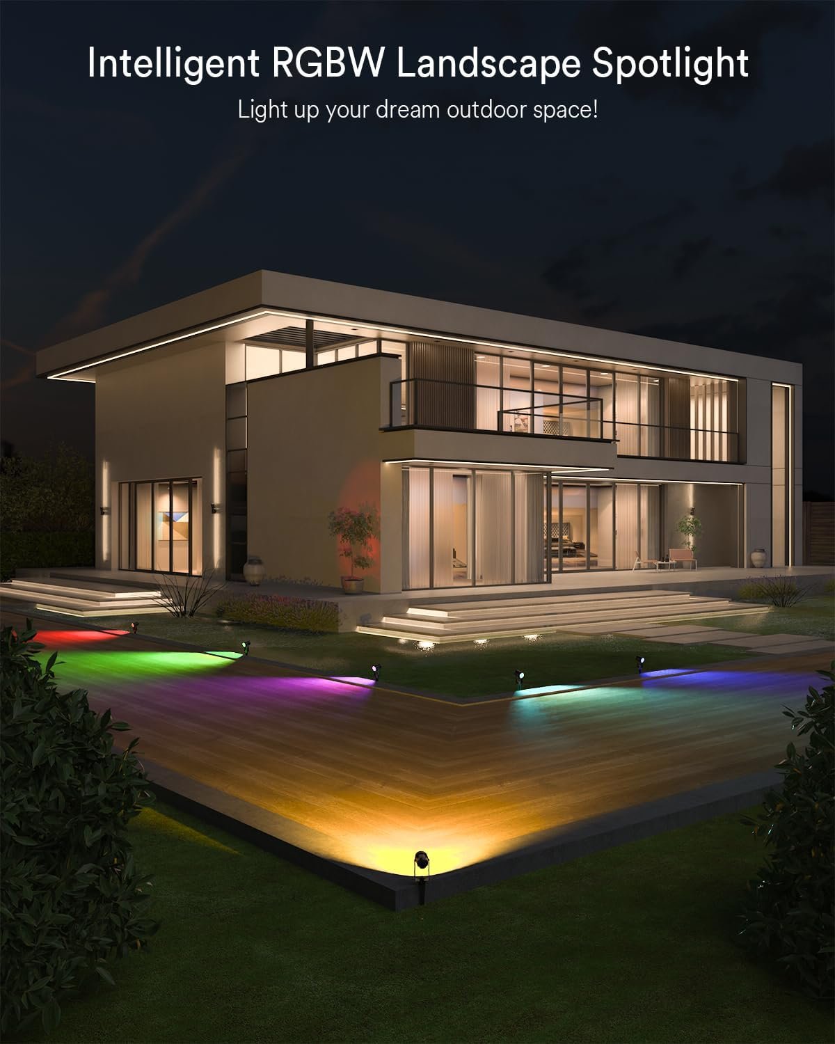 Smart Landscape Spotlights, 6 Pack Wired RGBW Led Accent Outdoor Spot Lights, Waterproof Outside Low Voltage Up Lighting for Yard Garden House