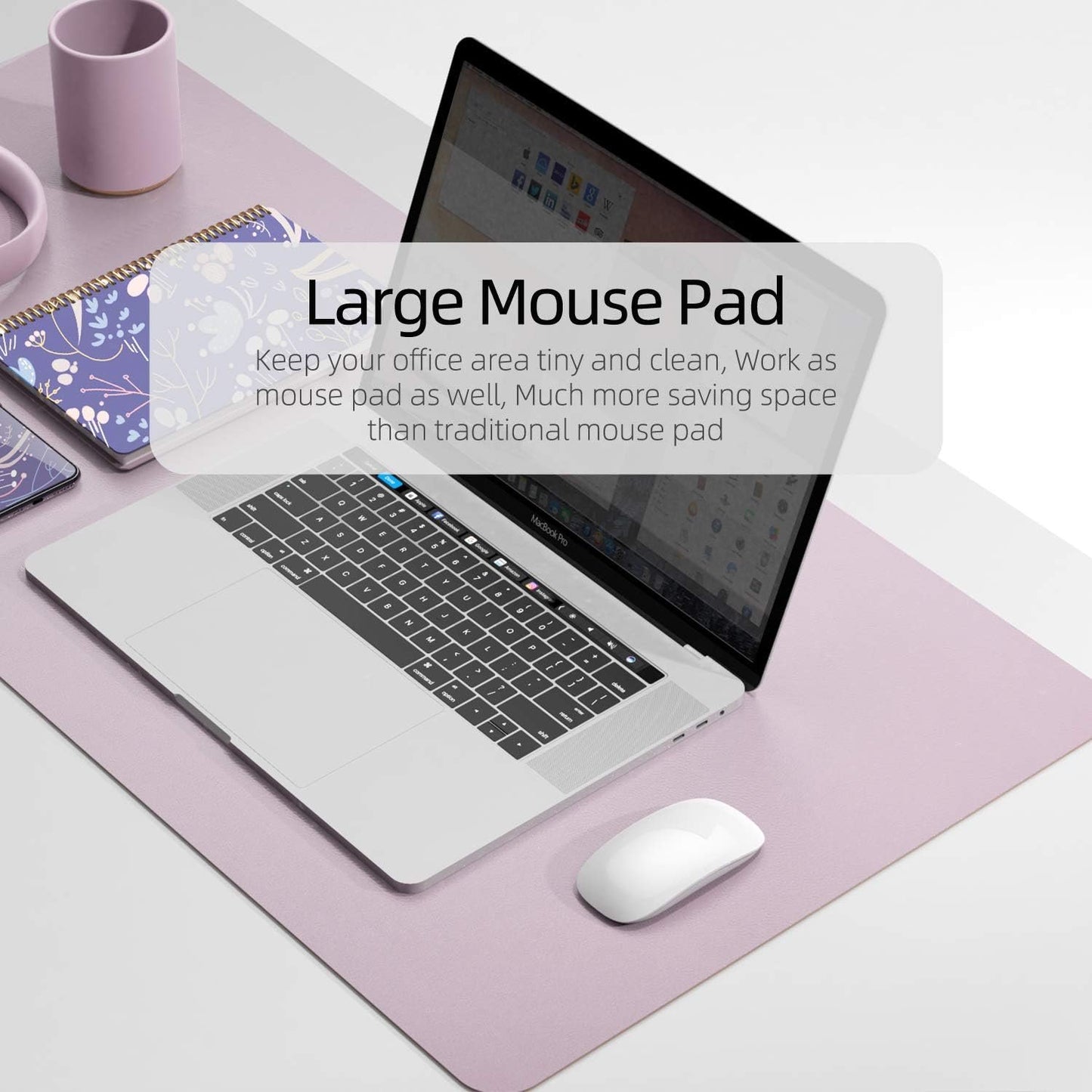 YSAGi Multifunctional Office Desk Pad, Ultra Thin Waterproof PU Leather Mouse Pad,Dual Use Desk Writing Mat for Office/Home (Grayish Lavendar+Cinnamon Buff, 31.5" x 15.7")