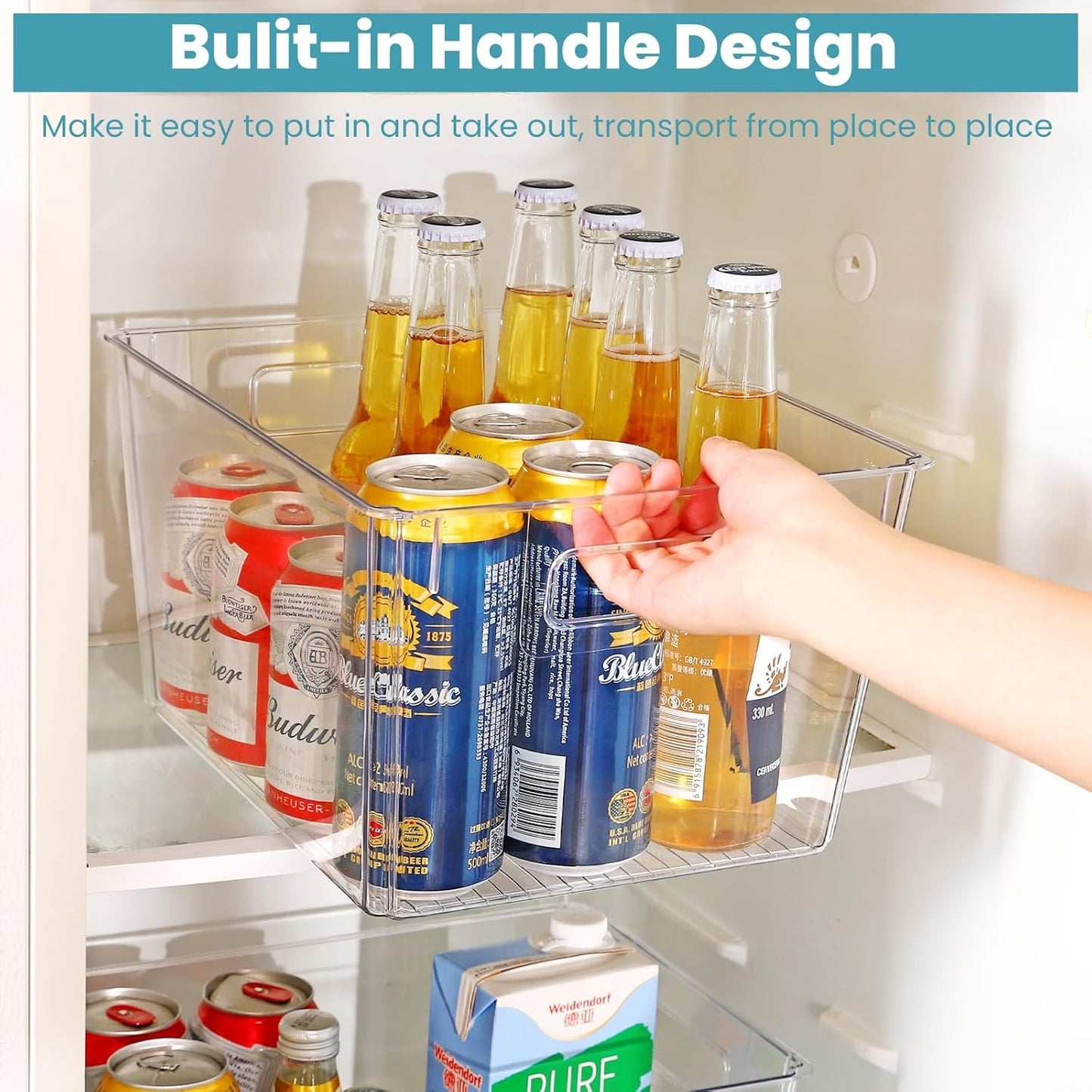 Feshory 4 Pack Extra Large Clear Pantry Storage Containers Organiser(XL) for Closet, Pantry, Under Sink, Bathroom - Plastic Storage Bins with Handle for Cupboard Kitchen & Home Organisation