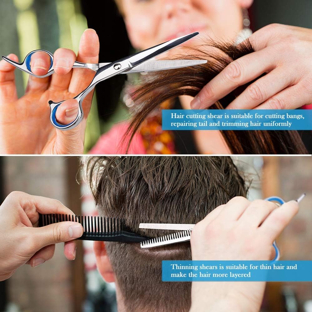Professional Hair Cutting Scissors, YBLNTEK 9 PCS Barber Thinning Scissors Hairdressing Shears Stainless Steel Hair Cutting Shears Set with Cape Clips Comb for Barber Salon and Home