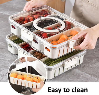 Divided Serving Tray with Lid and Handle, Storage Containers for Fridge, Snack Platters Organizer, Fruit Plate, Fresh -keeping Box Is Suitable for Fruits, Vegetables, Refrigerators, Picnics (4 grid)