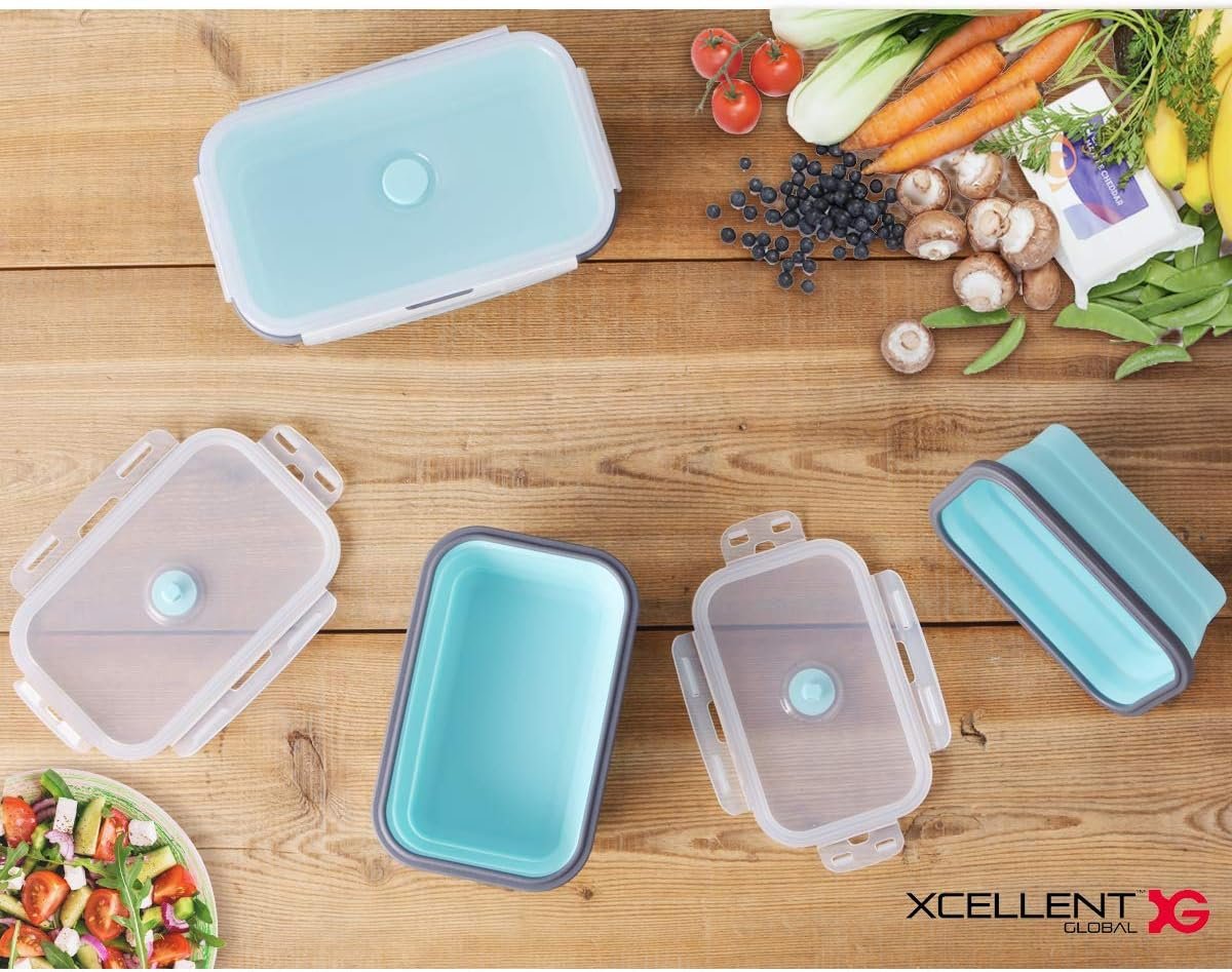 Xcellent Global Collapsible Silicone Food Storage Containers 4 Pack Lunch Bento Box BPA Free for Outdoor Camping, Hiking, Picnic CP012
