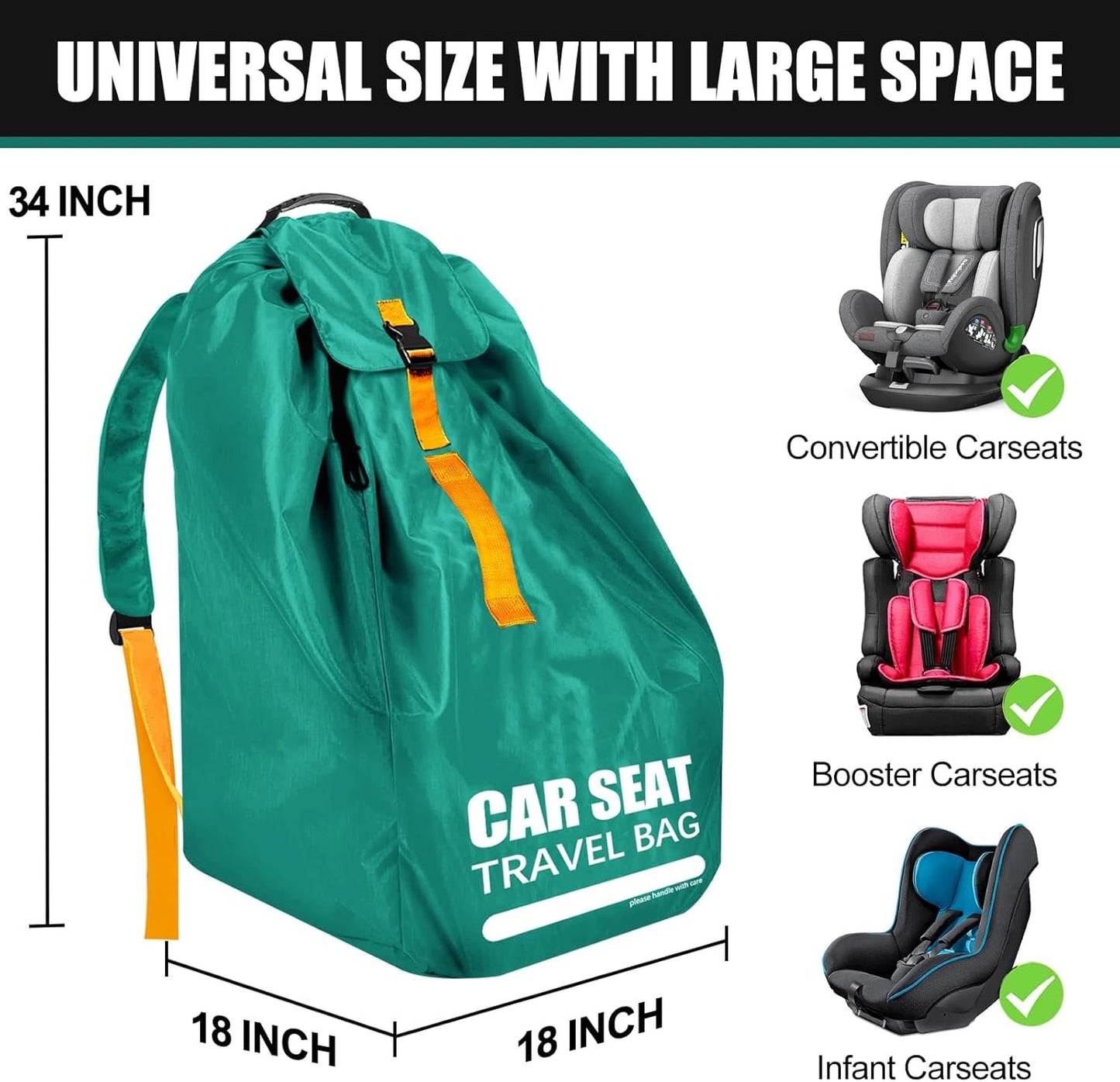 Car Seat Travel Bag for Airplane, Large Car Seat Bags for Air Travel with Padded Straps, Gate Check Storage Bag/Backpack for Car Seat Airport, Carseat Cover Travel-Baby Travel Essentials for Flying