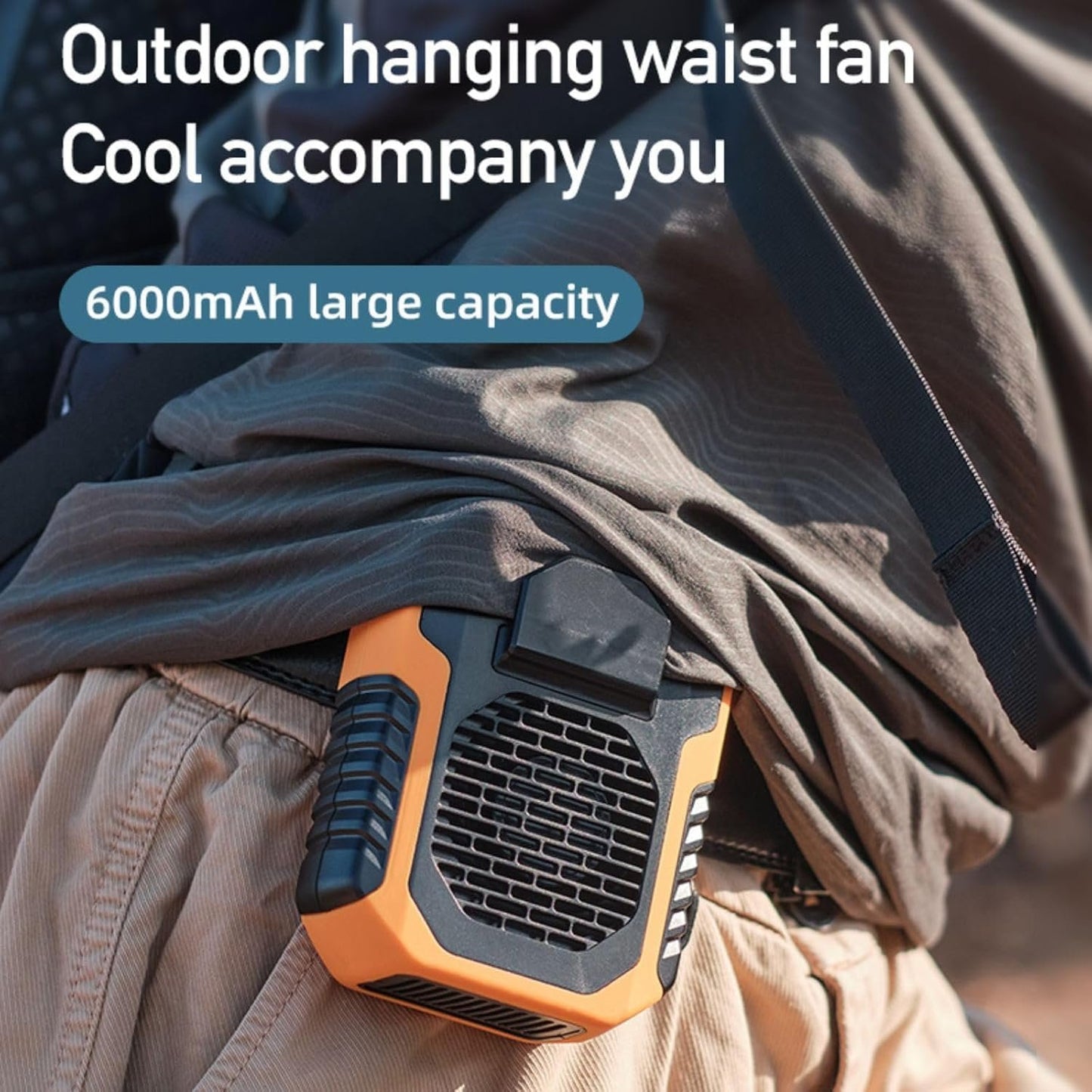 Turbo Track Fan, Rechargeable Portable Waist Fans, New Upgrade 100-Speed TurboTrack Fan, Rechargeable 3-Speed, LED Intelligent Digital Display With Lighting (Orange)