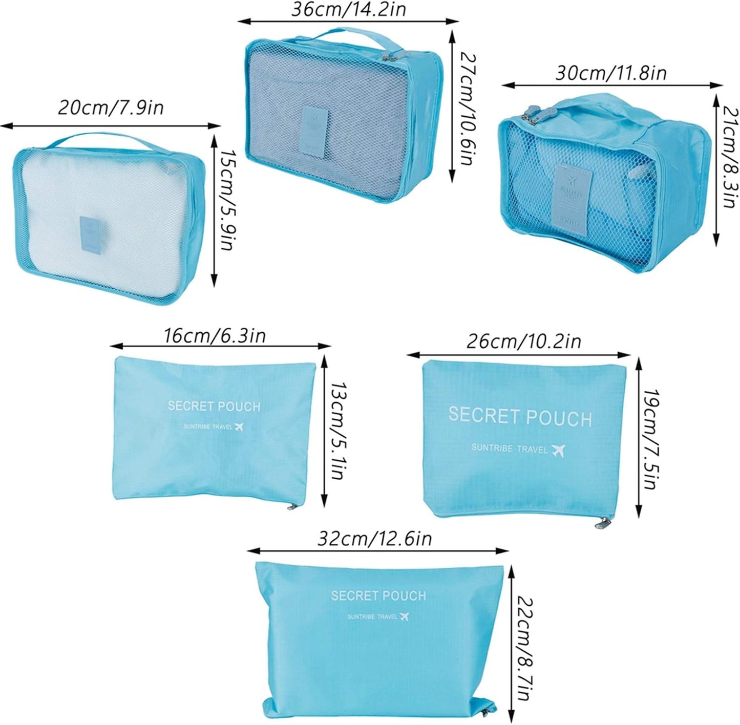 Tomotato 6 Pieces Travel Bag, Multifunctional Travel Luggage Organizer, Lightweight Packaging Bags for Travel Accessories(Blue)