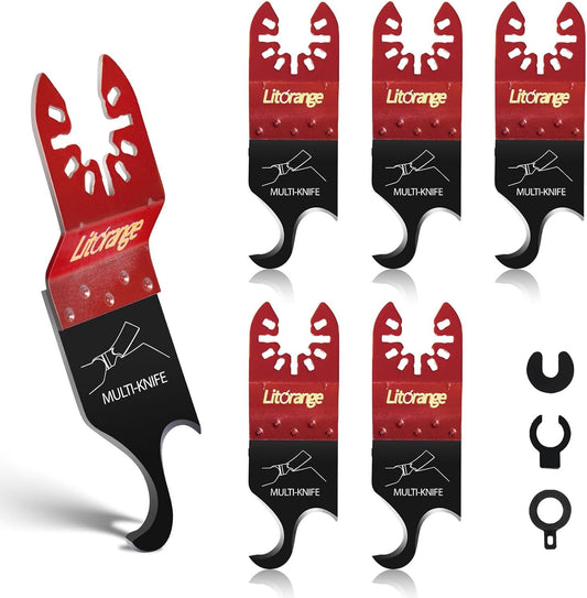 Litorange Oscillating Multi Tool Hook Knife Blade, 5PCS Multitool Saw Blades for Cutting Soft Materials Roofing Shingles, PVC Carpet and Cardboard