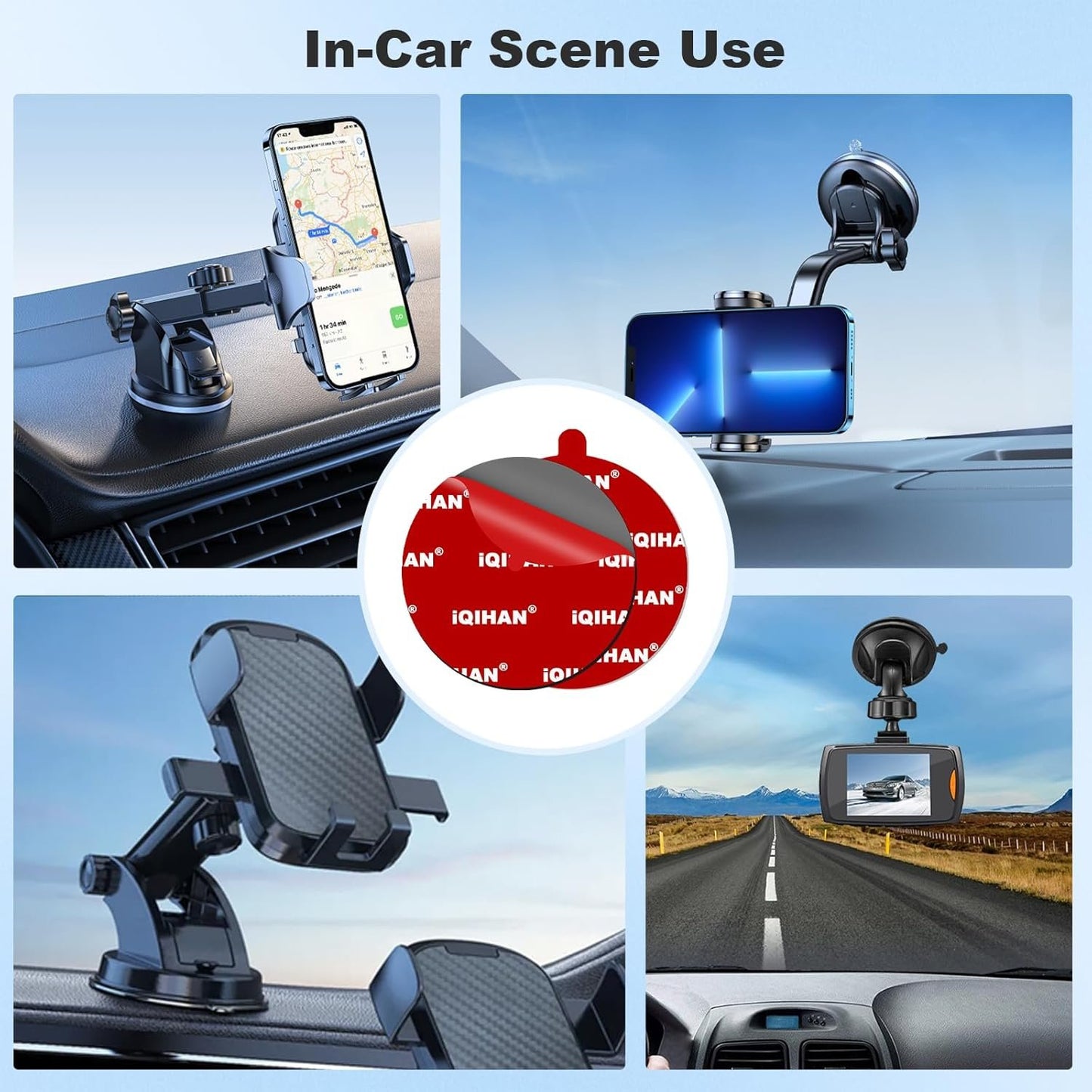 Adhesive Pad for Dashboard Suction Cup Mount, Sticky Pad Replacement for Car Cell Phone Mount, 5pcs 3.15"(80mm) Double-Sided Mounting Sticker Gel Tape for Magnetic Holder Base Windshield Dash Cam