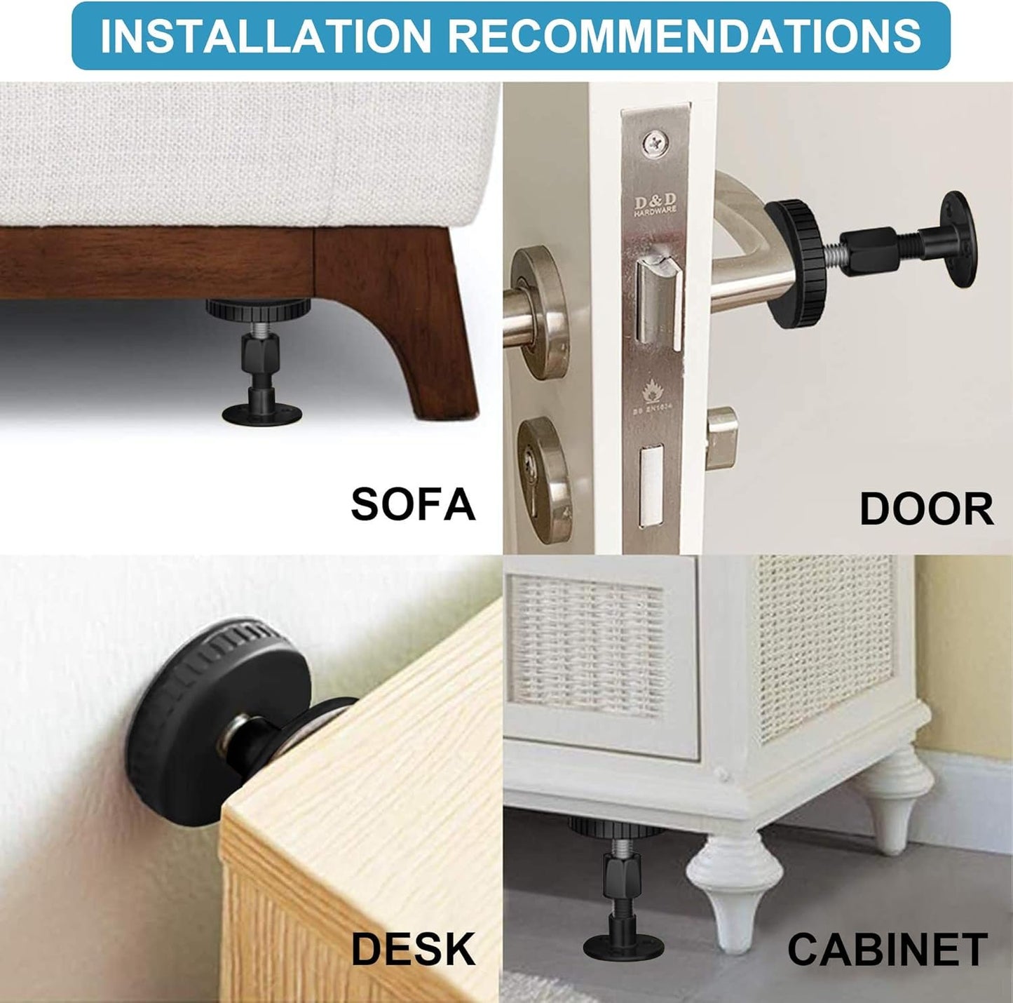Neadbuddy 2PCS Black Adjustable Bed Frame Anti-Shake Tool, Headboard Stoppers with Free Furniture Pads and Screws, No More Creaking, Protect The Wall from Banging, Easy to Install (1.18-4.72in)