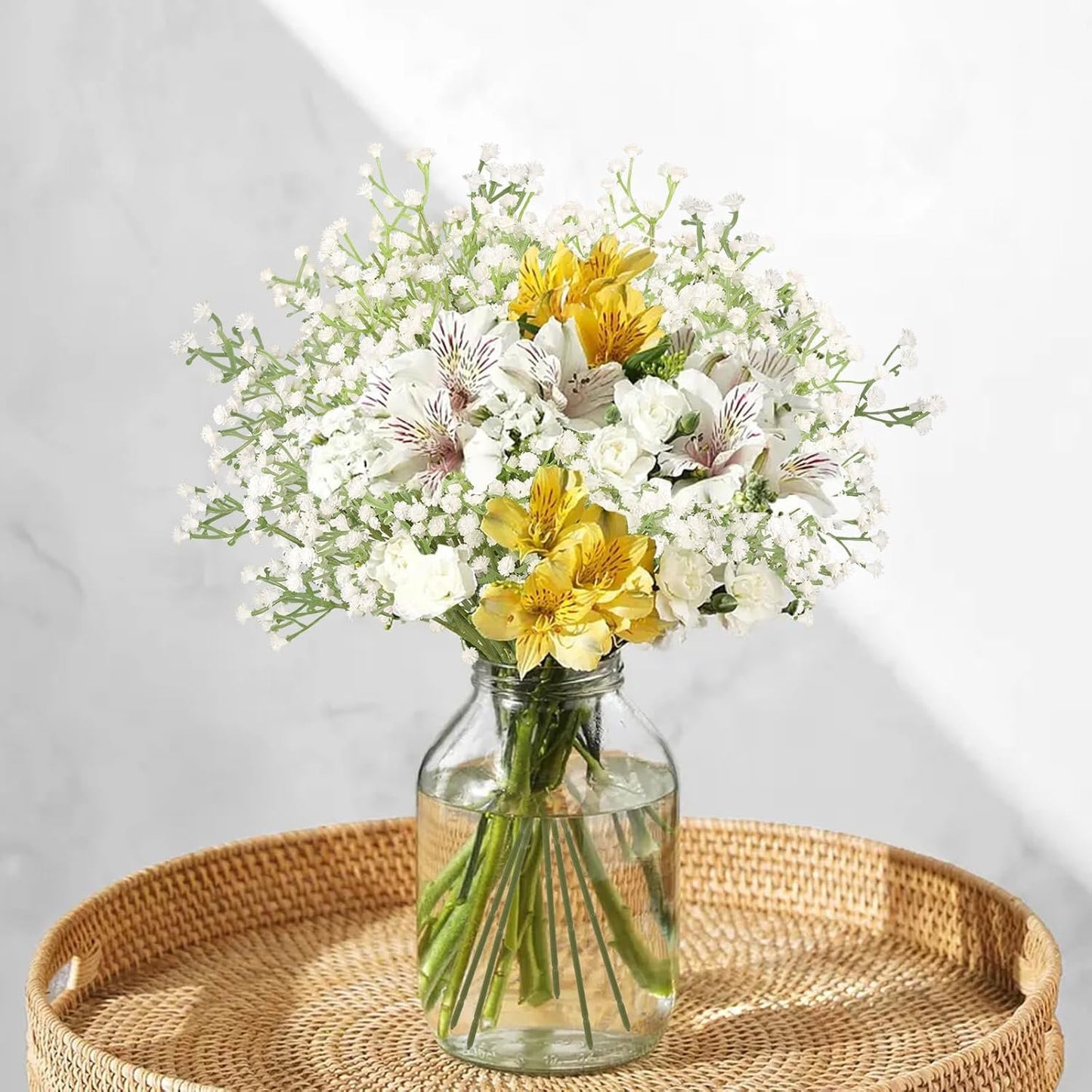 N&T NIETING Babys Breath Artificial Flowers Bulk White, 24Pcs Fake Gypsophila Bouquet Flowers Real Touch Faux Babies Breath for Wedding Centerpieces, Party Decor, Home Floral Arrangements, White