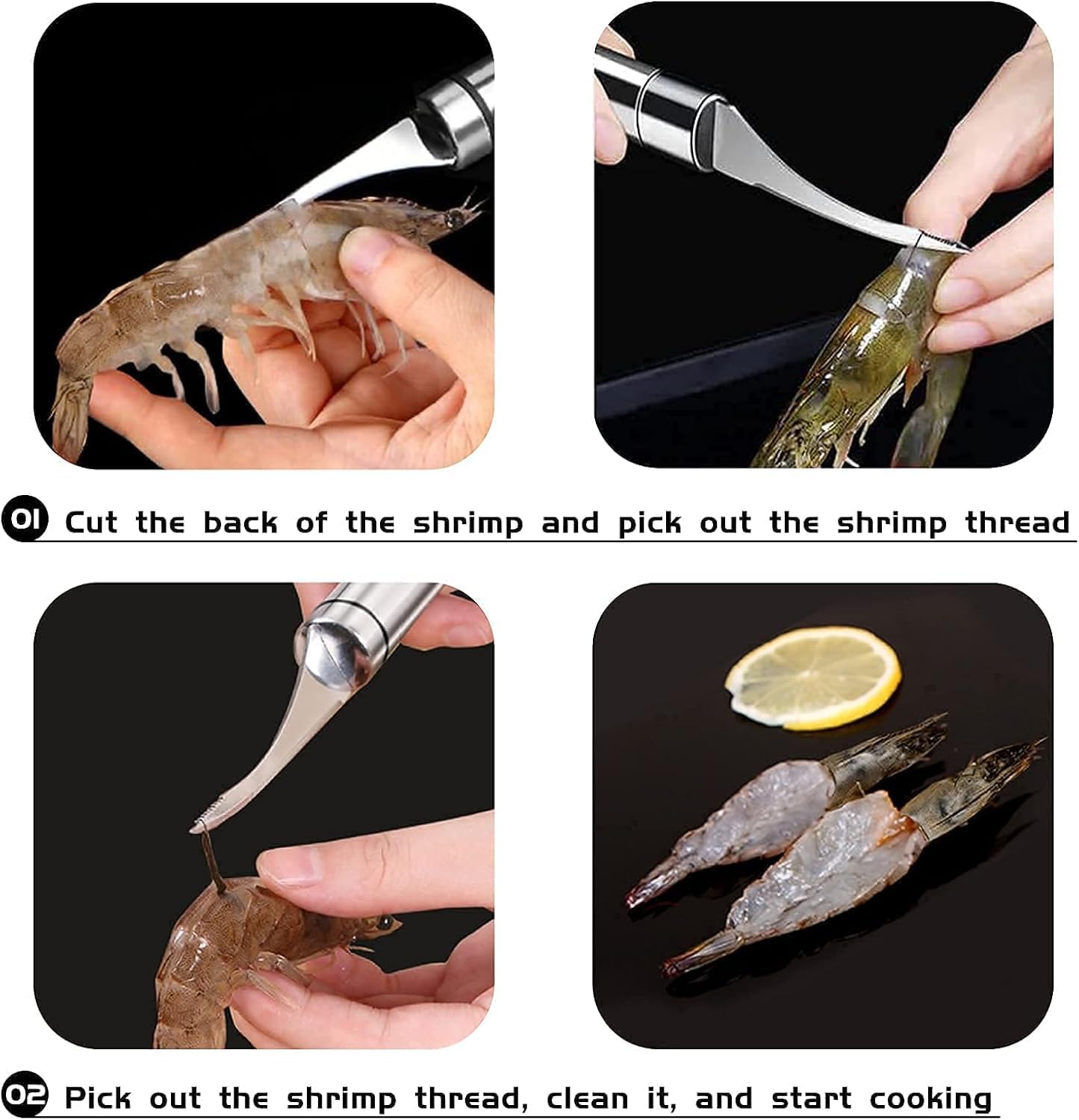 2 Pcs Shrimp Deveiner Tool and Peeler, Stainless Steel Prawn Peeler, Portable Shrimp Peeler Set, Kitchen Gadgets(Color:Silver)