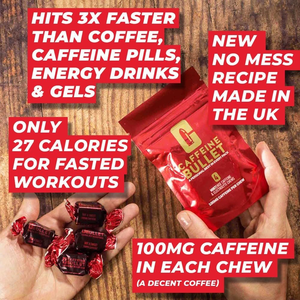 Caffeine Bullet Mint Energy Chews *40 – Faster Boost Than Gels, Tablets and Gum. 100mg Per Serving - Sport Science for Running, Cycling, Gaming & Pre Workout Endurance Kick.